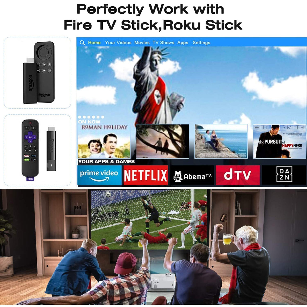 Top Vision 6500L Portable Mini Projector 100”, 1080P Supported