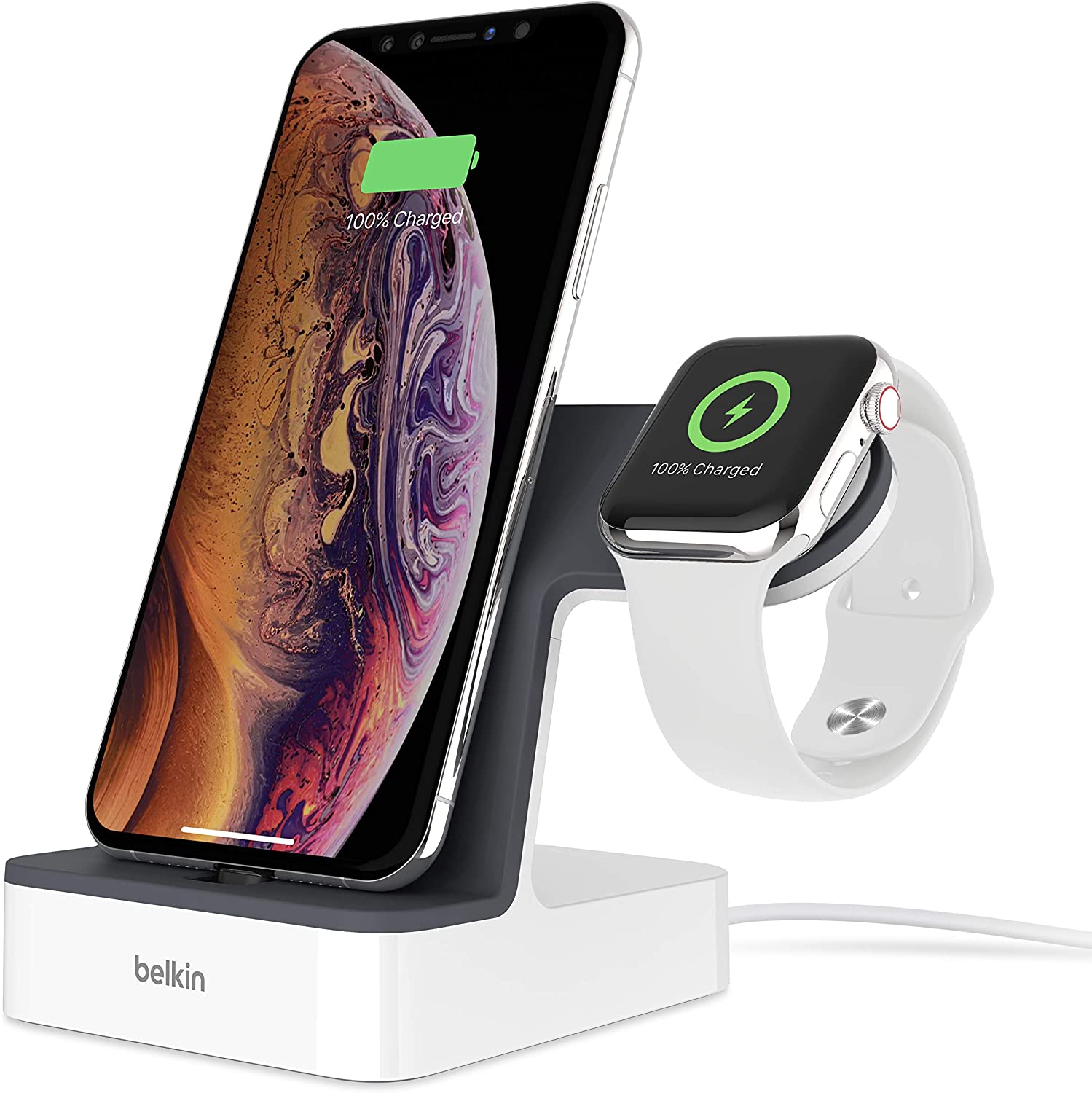 Belkin PowerHouse Charge Dock for Apple Watch + iPhone, White/Black