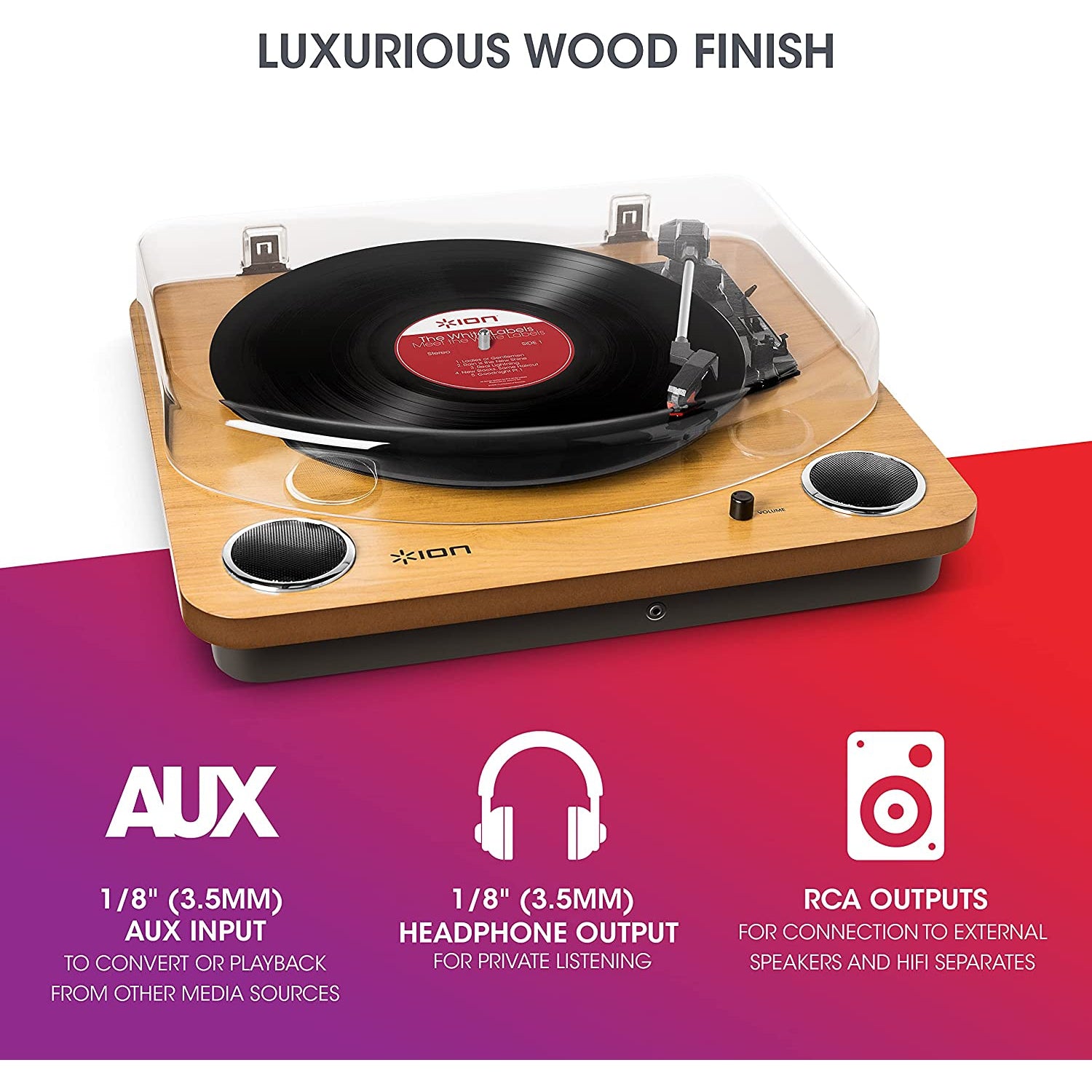 ION Audio Max Vinyl Record Player / Turntable with Built In Speakers - Wood