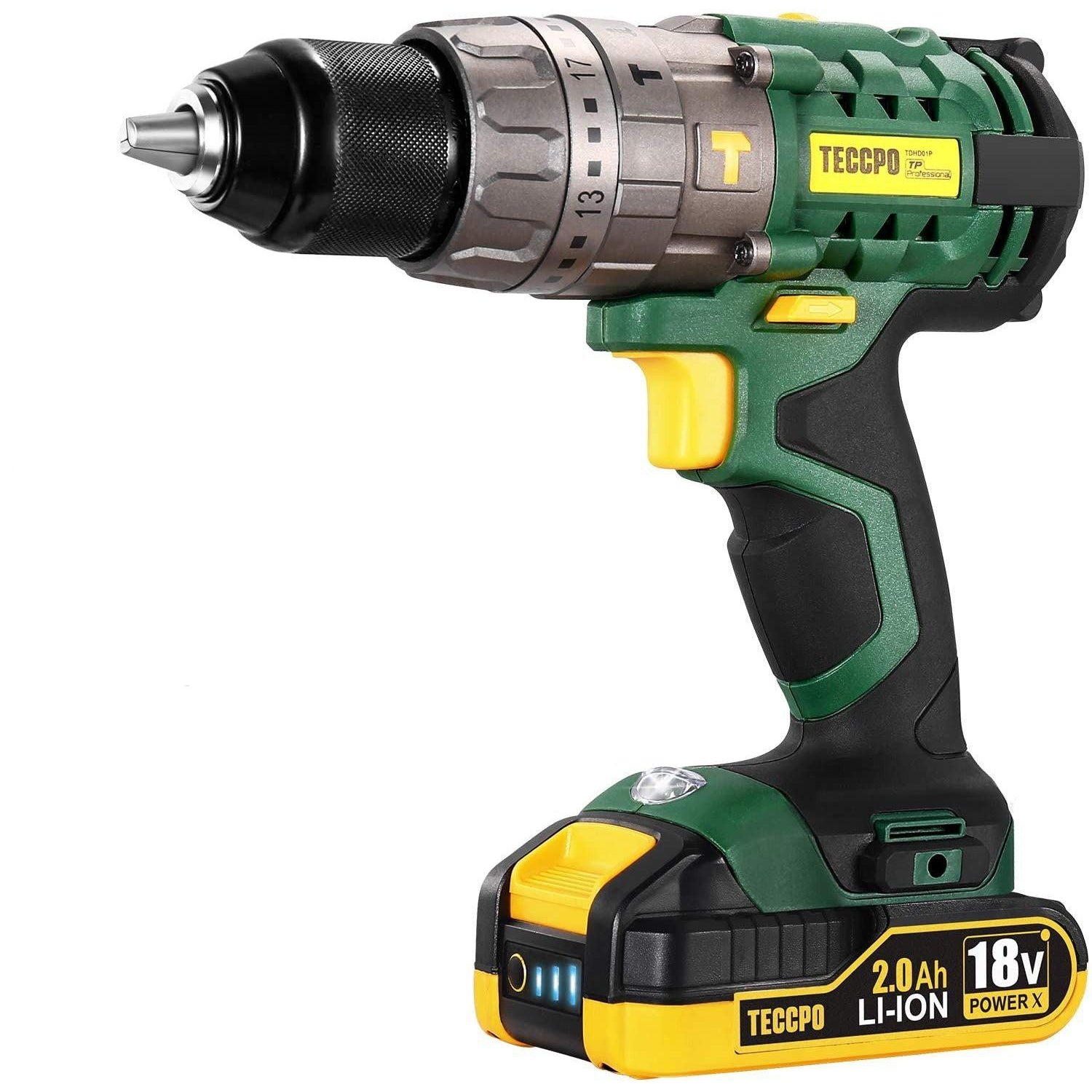 Teccpo Cordless Brushless Drill 60 Nm, 18 V, 13 mm Chuck, 30 Minute Fast Charger, Variable Speed