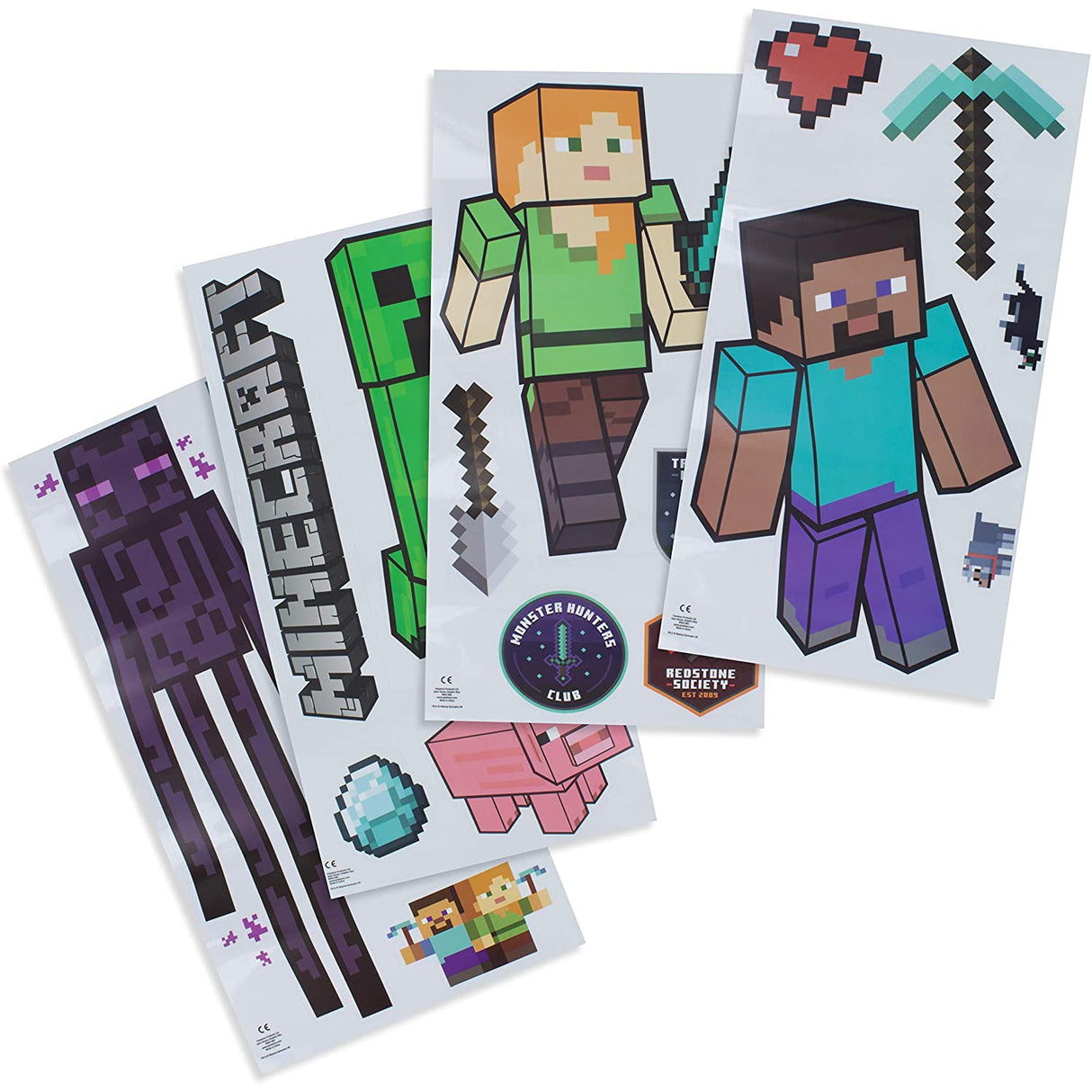 Paladone Minecraft Decals, Removable Vinyl Wall Stickers, 4 Sheets