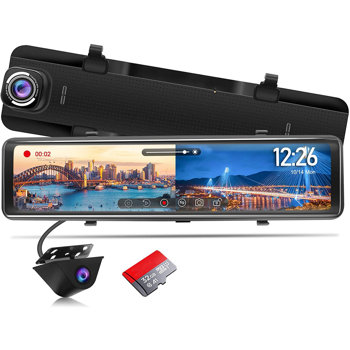Pormido Smart Streaming Video Mirror Dash Cam 12" Reversing Camera