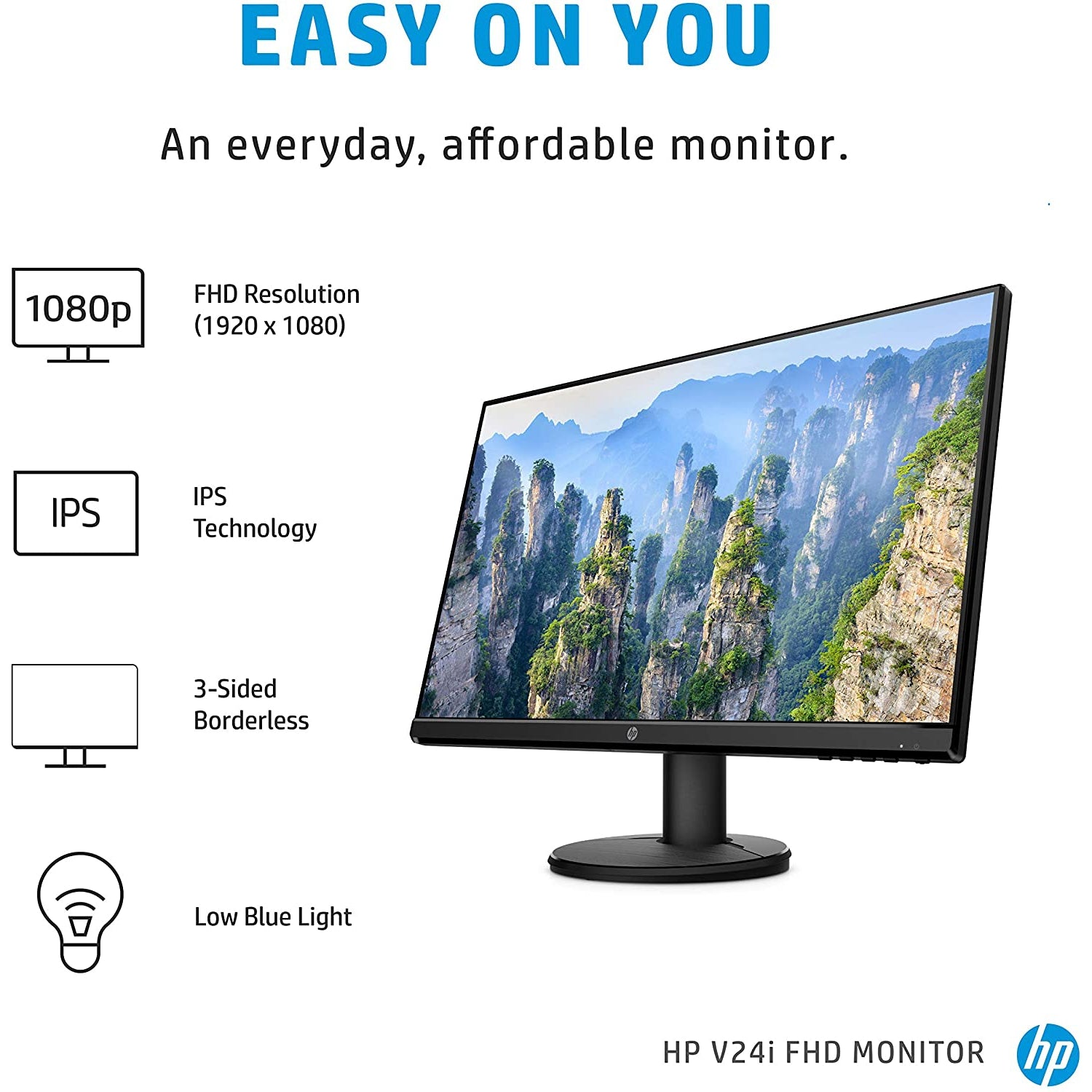 HP v24i Full HD Monitor 1920 x 1080 23.8 Inch Monitor (1 VGA, 1 HDMI) - Black