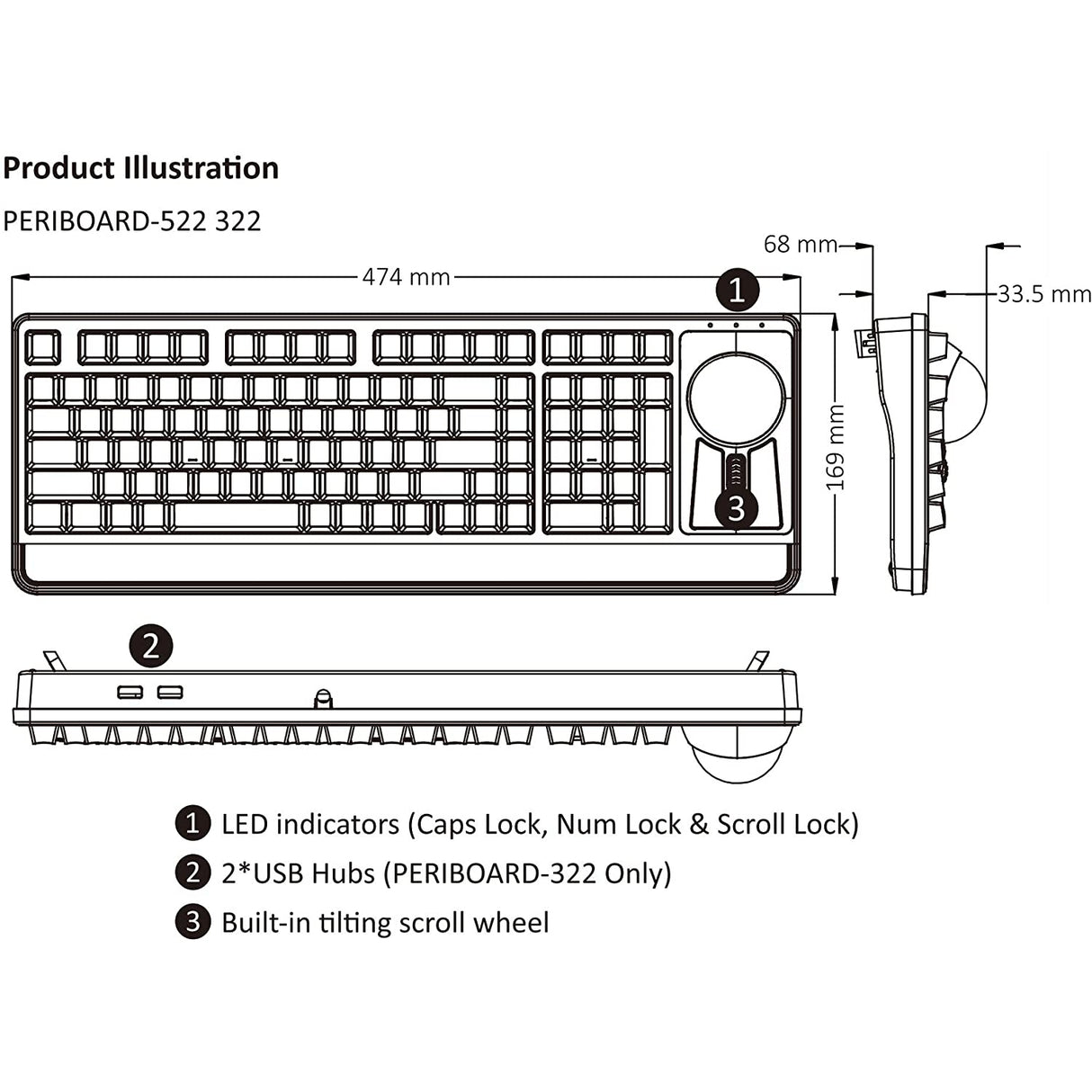 Perixx PERIBOARD-322 Large Trackball Mechanical Keyboard RGB Backlit, US English Layout