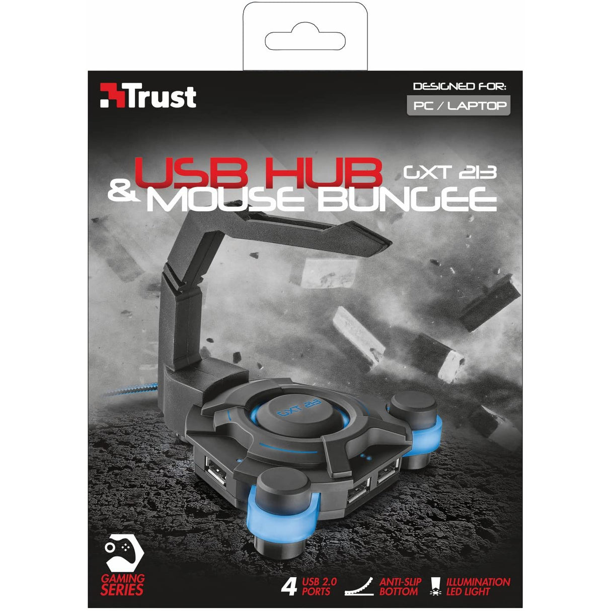 Trust Gaming GXT 213 USB 4 Port Hub and Mouse Bungee for PC Gaming - Black