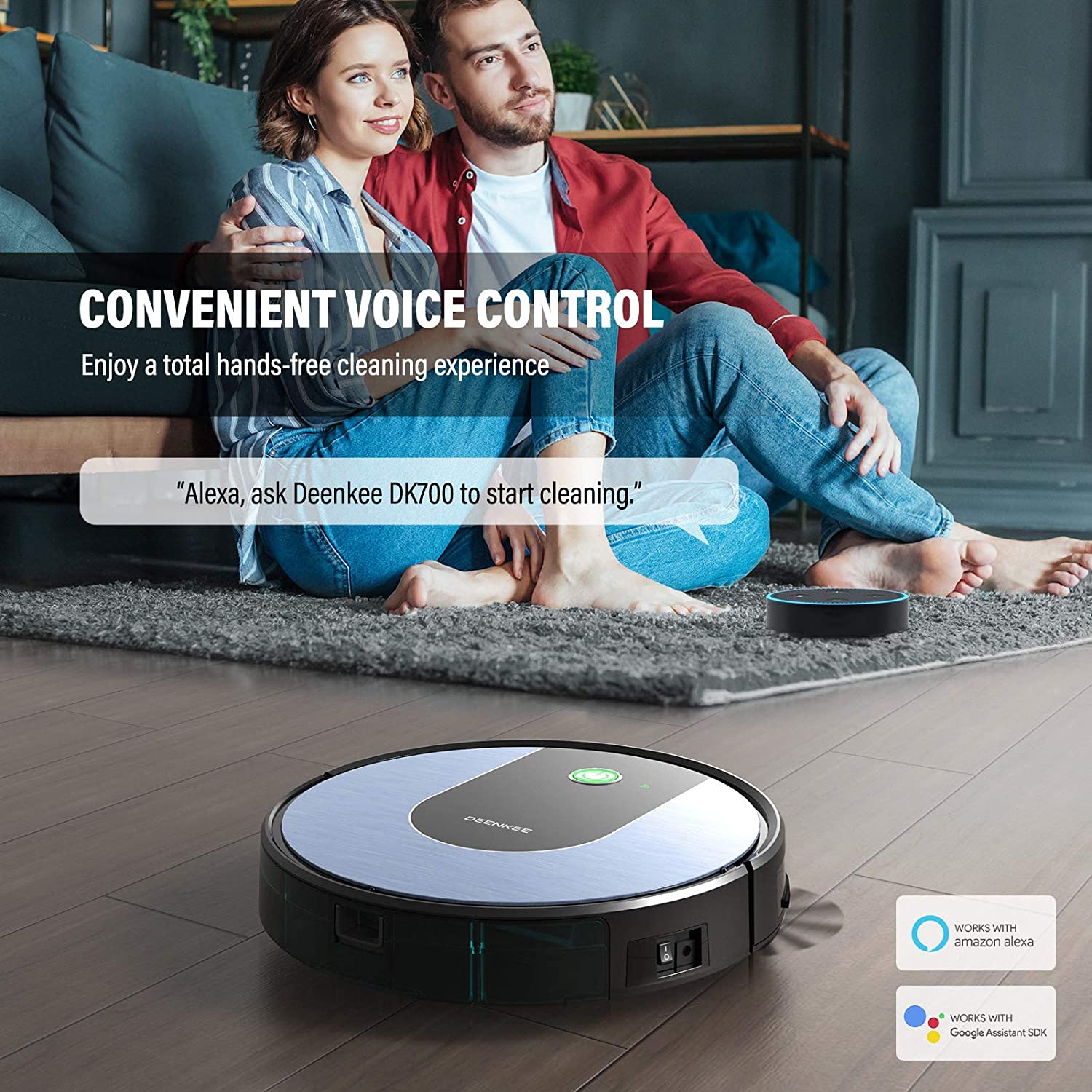 Deenkee DK700 Wi-Fi/App/Alexa Robot Vacuum Cleaner 1600Pa Suction for Pet Hair, Hard Floors And Carpets