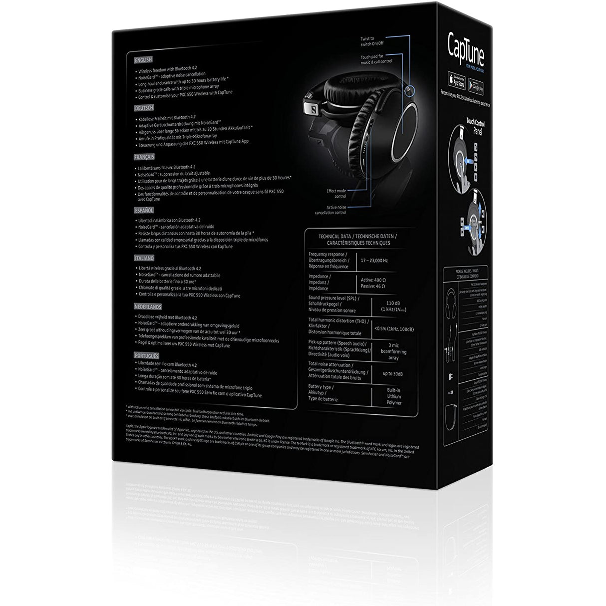 Sennheiser PXC 550 Wireless Headphones, Adaptive Noise Cancelling