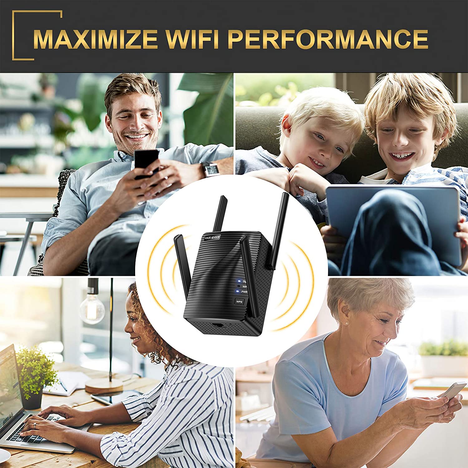 WiFi Booster- Rockspace AC2100 Wireless 5GHz & 2.4GHz Dual Band Range Extender 2100 Mbps - UK -Black