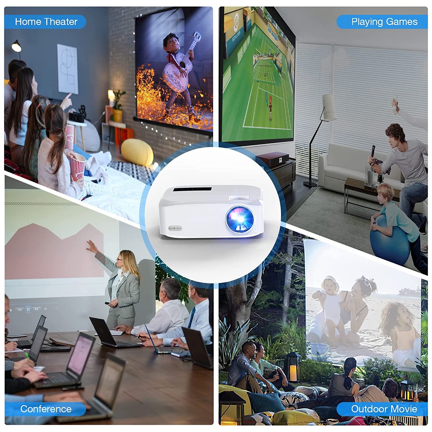 Groview BL-89 Full HD Outdoor Projector With Zoom Function and 300''Display Screen Size