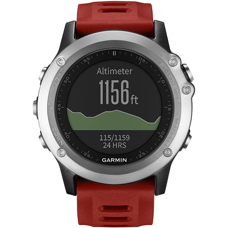 Garmin Fenix 3 GPS Multisport Watch with Outdoor Navigation - Silver With Red Strap