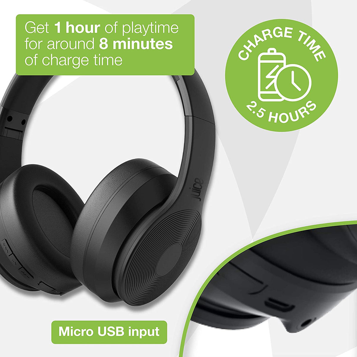 Juice Cans PRO, Active Noise Cancelling True Wireless On-Ear Headphones, Black