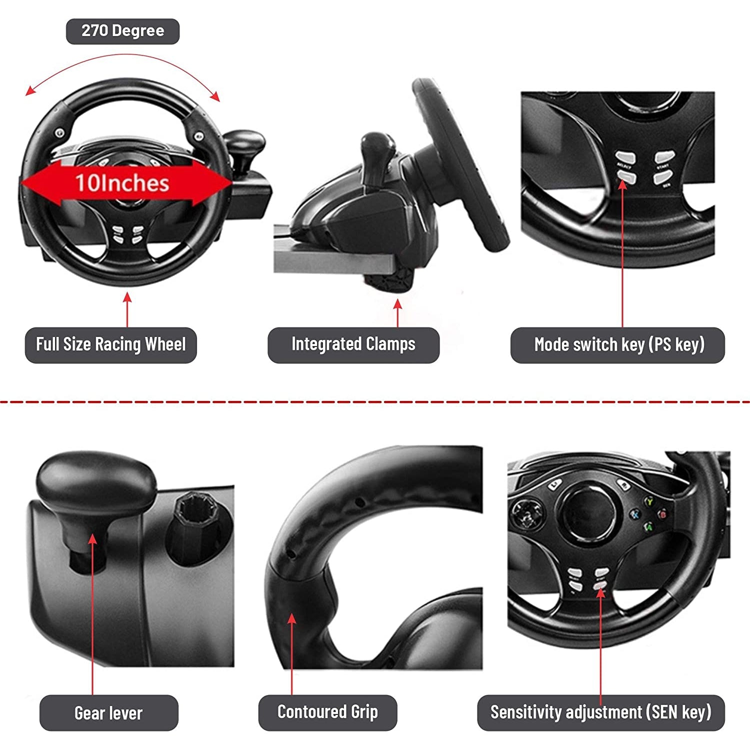 Xtreme Racing Gaming Steering Wheel for PS4, Xbox One, Xbox 360, PC Computer, Nintendo Switch, PS3, Android