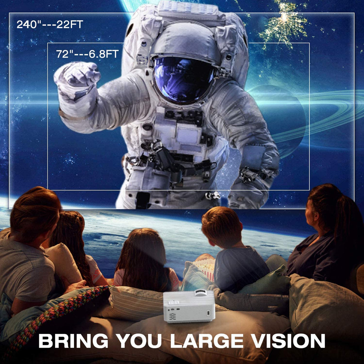 Top Vision 6500L Portable Mini Projector 100”, 1080P Supported