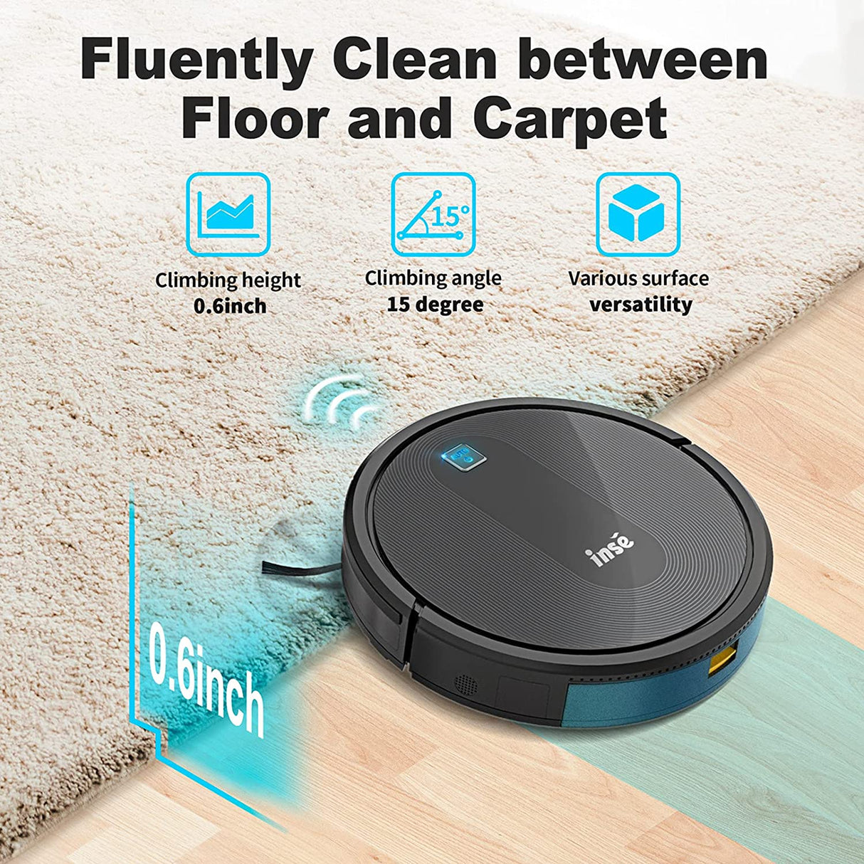INSE Robot Vacuum Cleaner, 2000Pa Strong Suction, 2.7in Thin, Anti-Drop, 120 Mins Runtime, Self-Charging