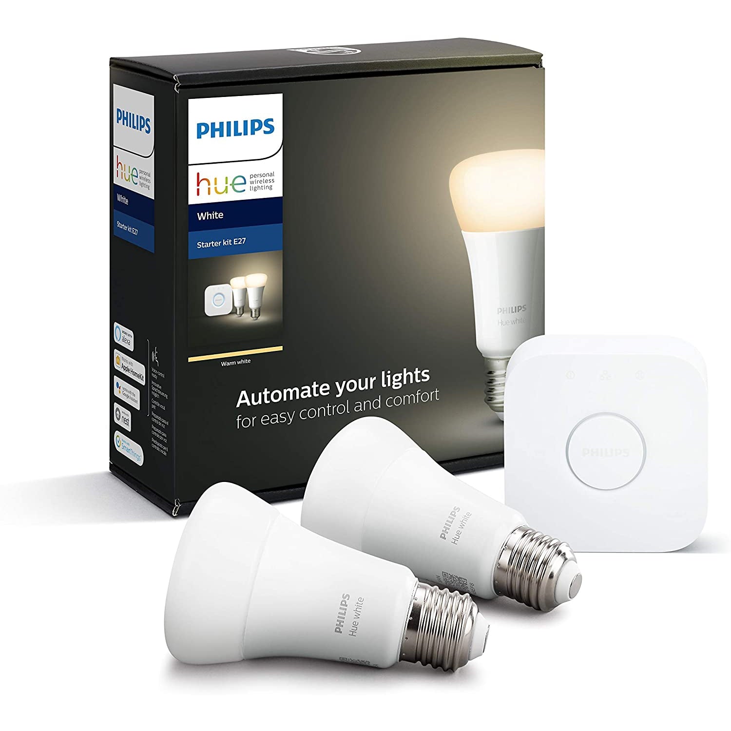 Philips Hue White E27 60W Equivalent Smart Bulb Starter Kit
