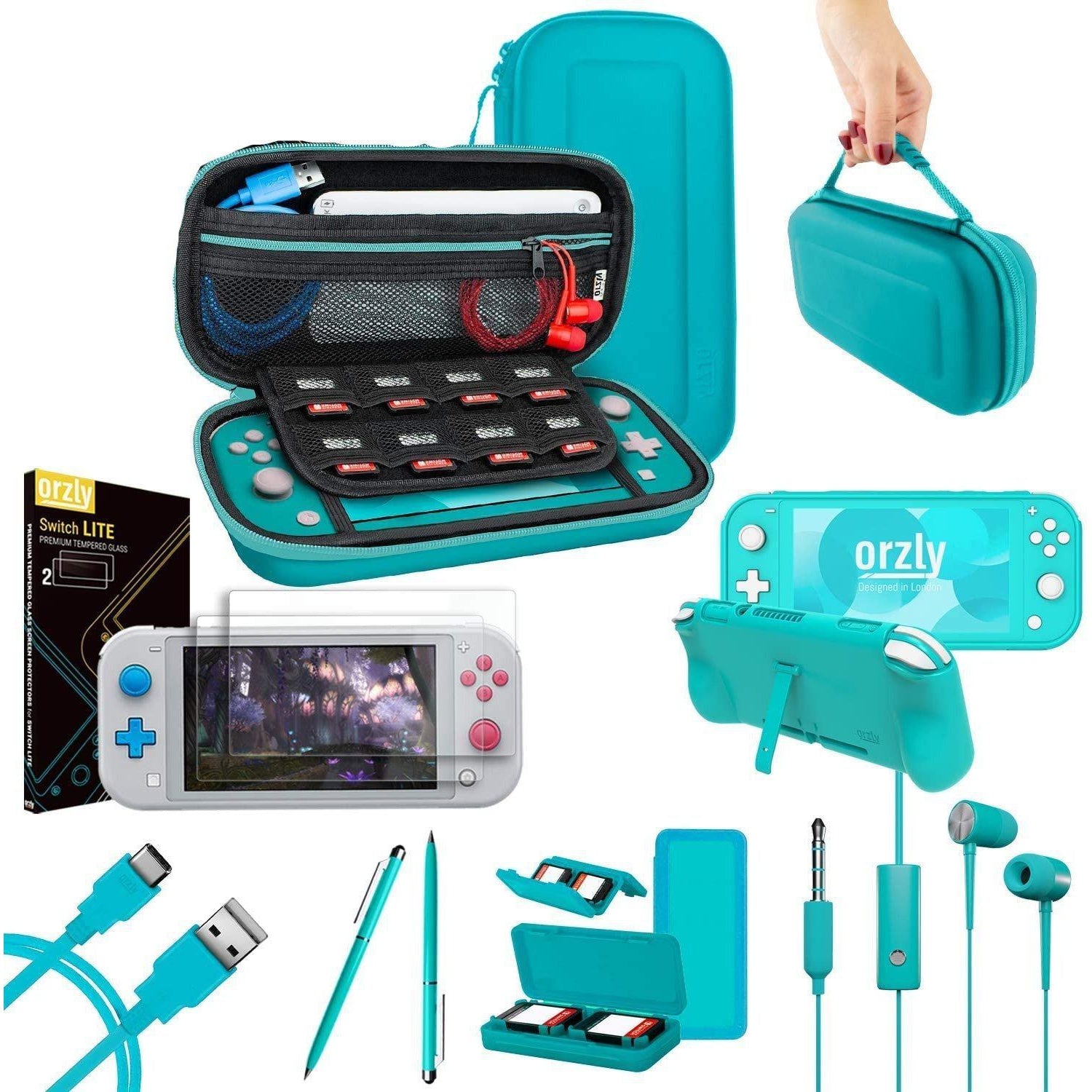 Orzly Switch Lite Accessories Bundle - Turquoise Blue