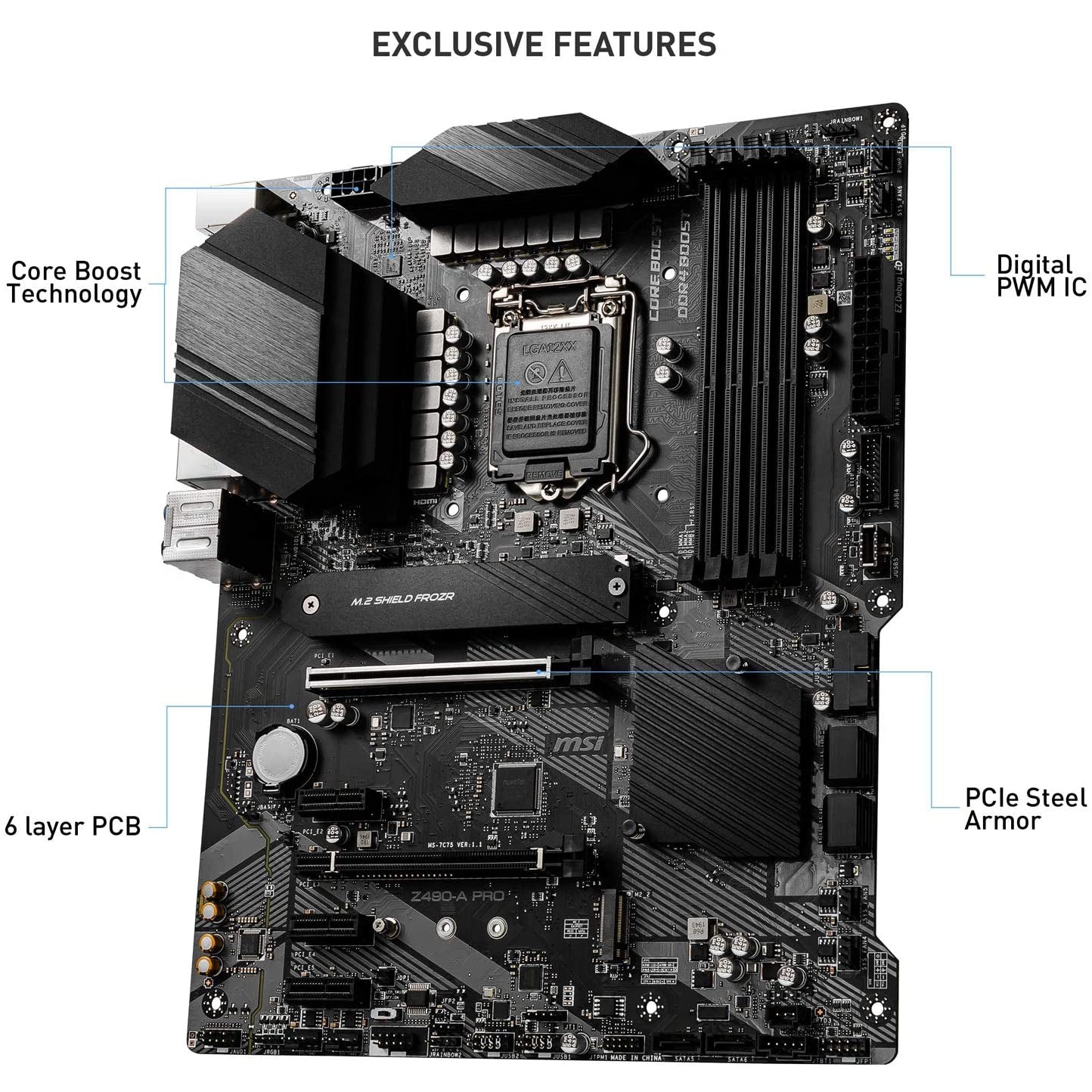 MSI Z490-A PRO ProSeries ATX Motherboard (10th Gen Intel Core, LGA 1200 Socket) - Refurbished Excellent
