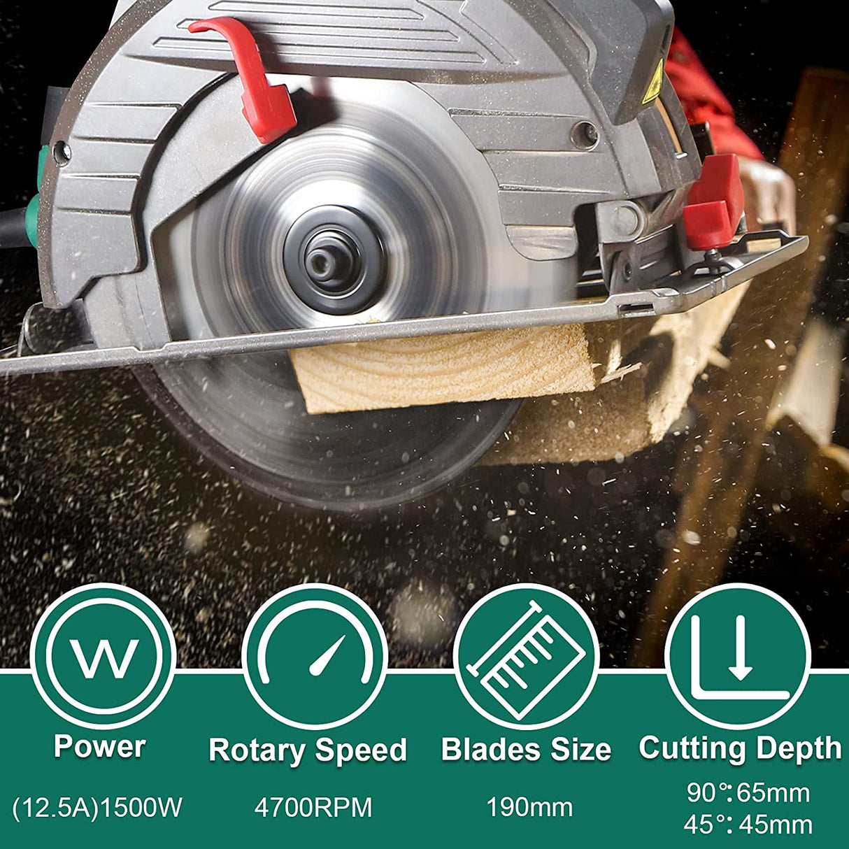 Hychika CS-190C Electric Saw with Speed 4700RPM, Laser Guide, Pure Copper Motor