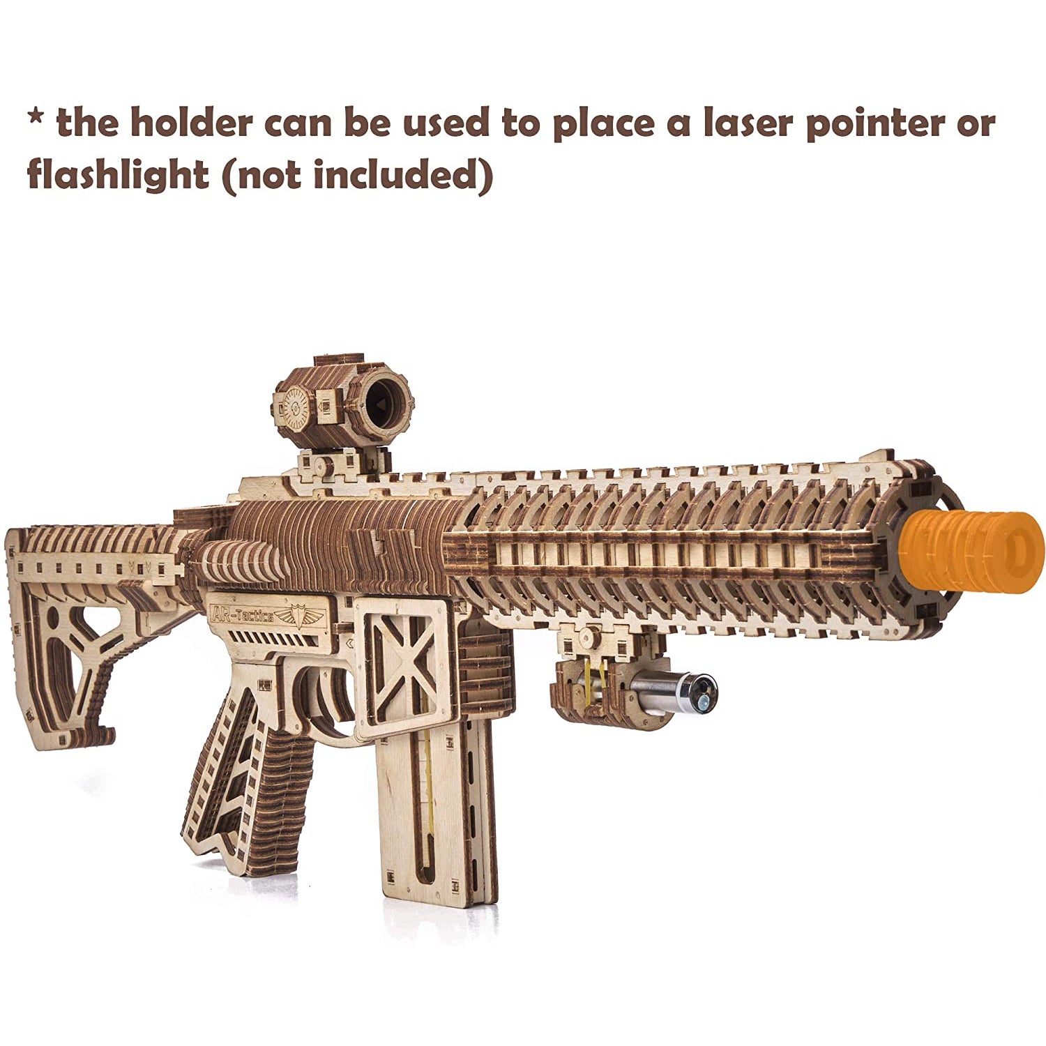 Wood Trick Assault Gun AR-T Model Kit with Telescoping Butt, Fuse, Sight and Clip for 12 Rounds
