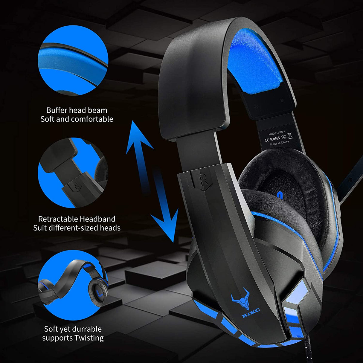 Kikc PS-4 Gaming Headset & PS4 Headset & Xbox one Headset,3.5mm Gaming Headphone with Microphone & Volume Control