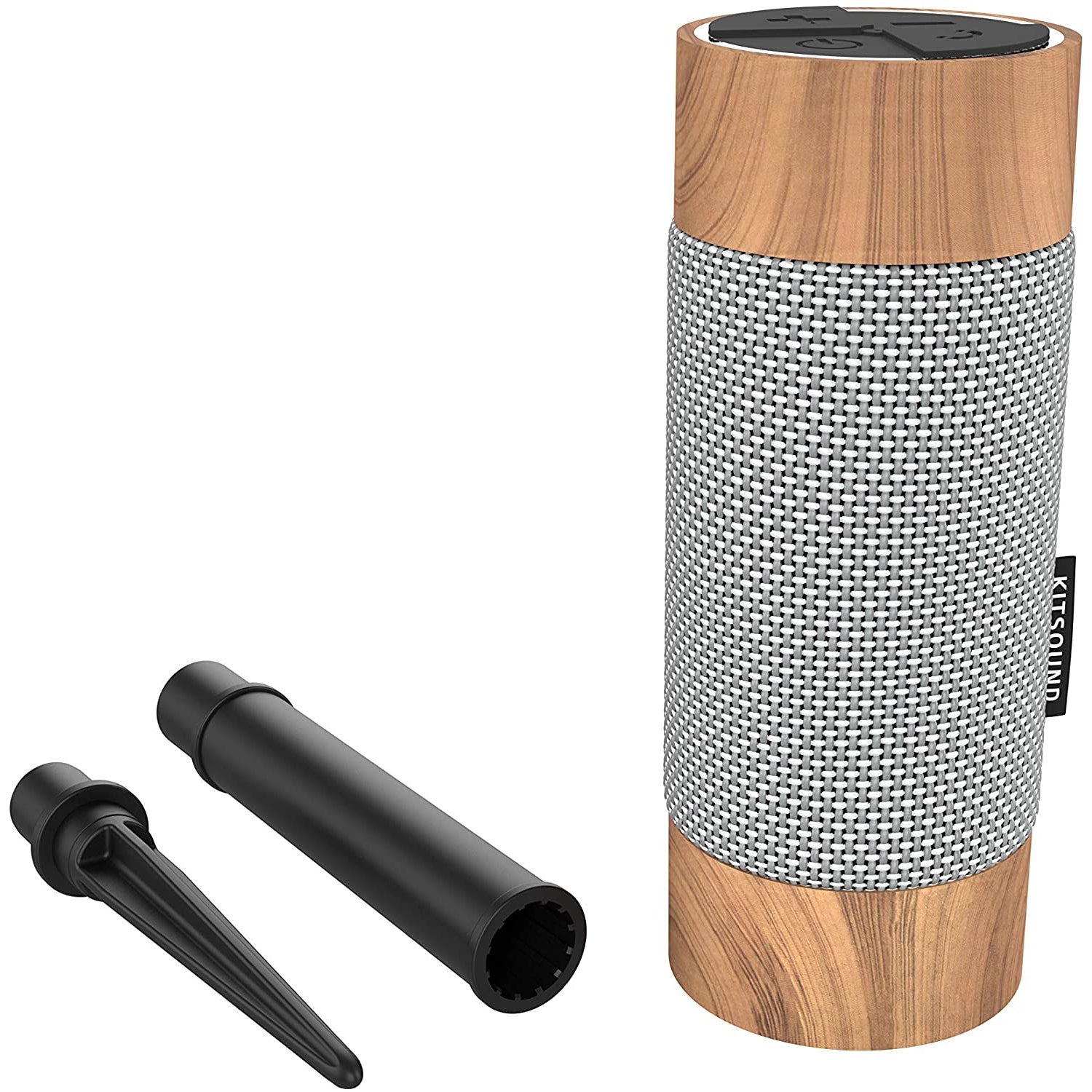 KitSound Diggit Outdoor Bluetooth Garden Speaker. Silver/Wood - Refurbished Pristine