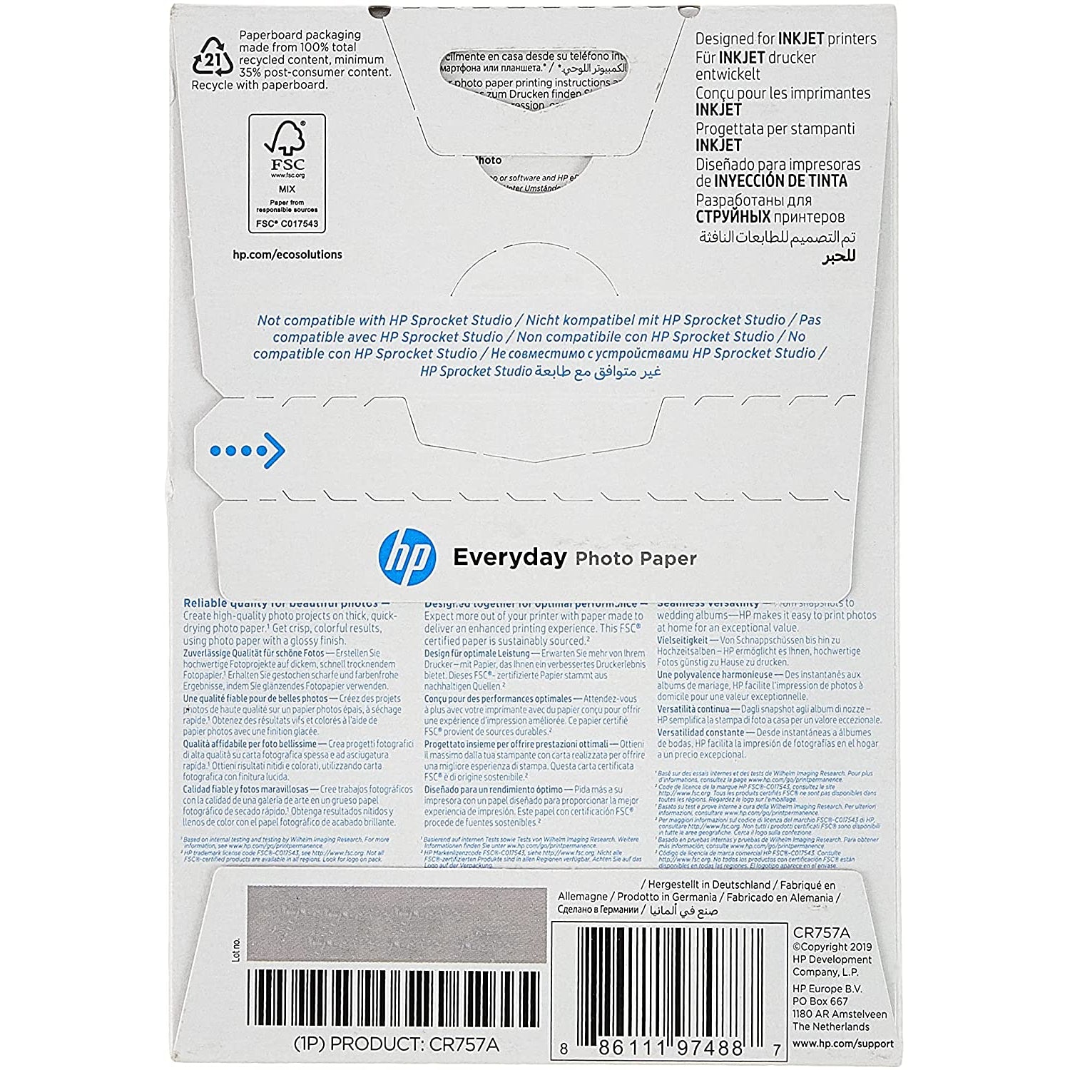 HP Everyday Photo Paper, 100 Sheets, 10x15cm, 200g/m2, Glossy - White