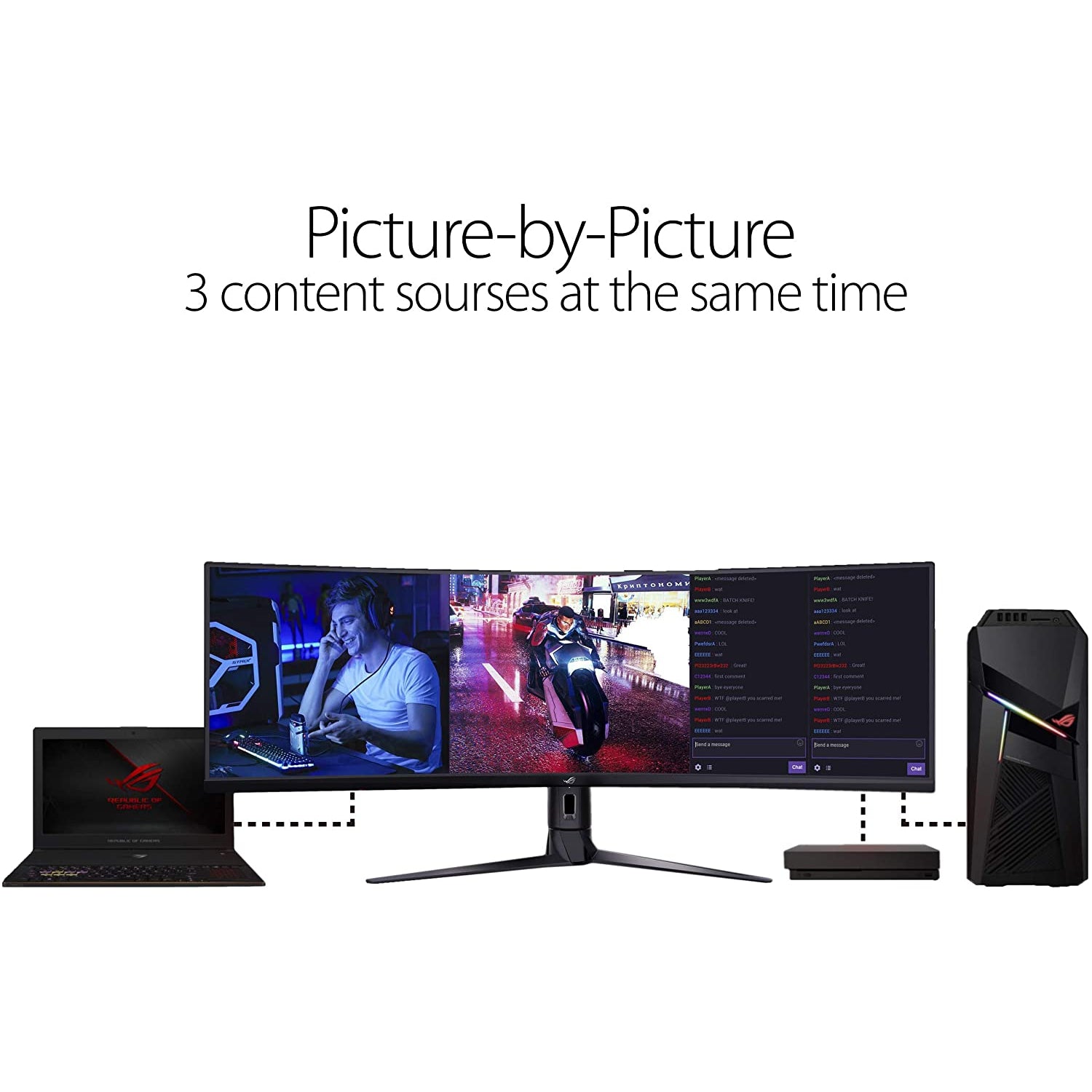 ASUS ROG STRIX Curved XG49VQ, 49 Inch DFHD (3840x1440) Gaming monitor, VA, up to 144Hz, 125% sRGB, DP, HDMI, USB3.0, FreeSync 2 HDR