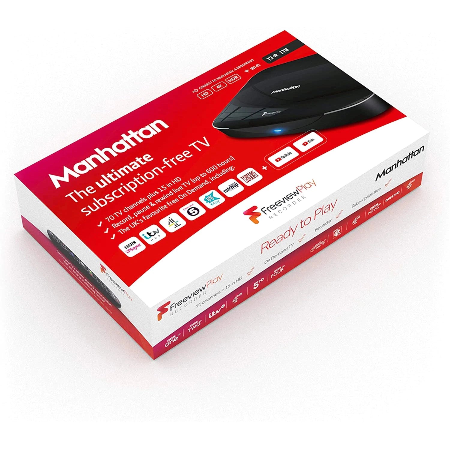 Manhattan T3-R Smart Freeview Play TV Recorder, 500GB - Black - Refurbished Pristine