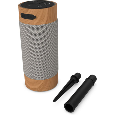 KitSound Diggit XL Outdoor Freestanding Bluetooth Garden Speaker with Removable Stake - Silver/Wood
