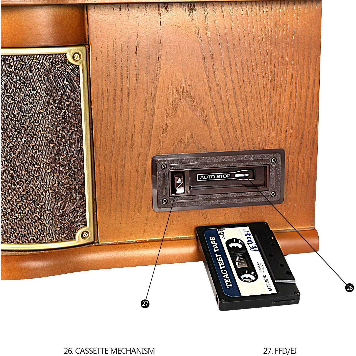 Record Player DLITIME, with DAB+ & FM/USB/RCA/AUX/Remote Control/CD/Bluetooth/Cassette Vinyl Player VintageTurntable - Wood