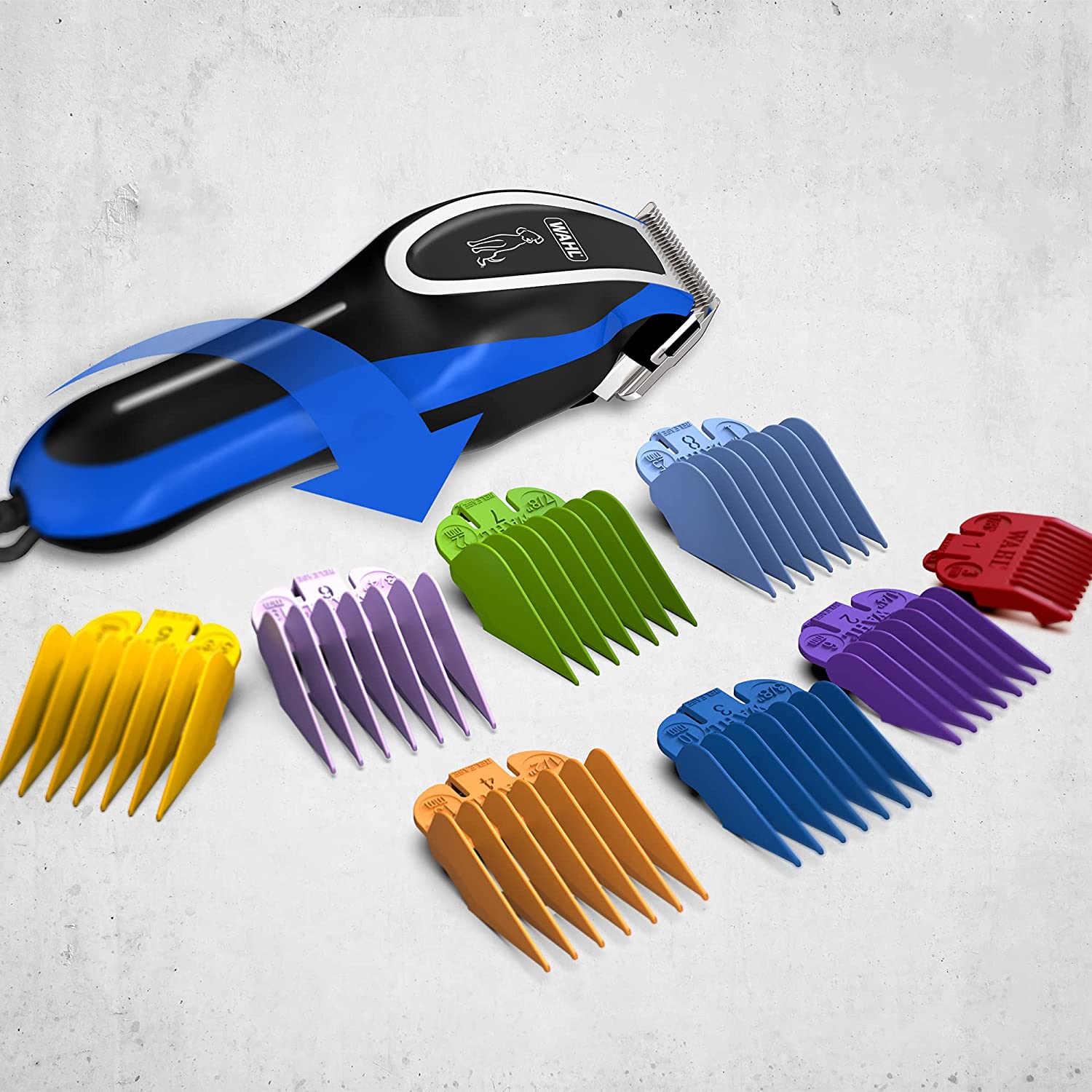 Wahl Pet Clippers, U-Clip Dog Grooming Kit with Colour Coded Combs, Low Noise Corded Pet Clippers, Sharp Cutting Steel Blades