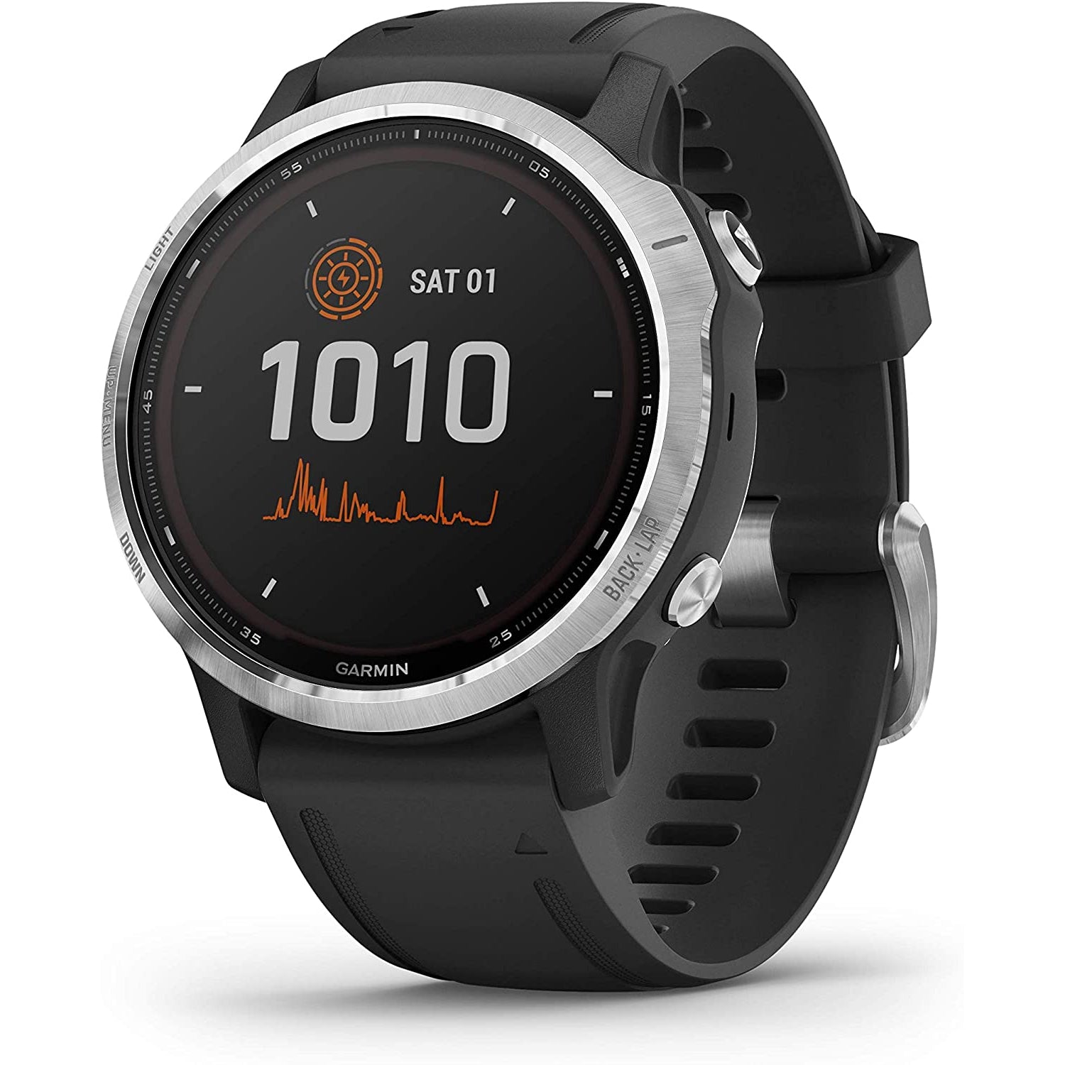 Garmin Fenix 6S Solar, Solar-Powered Fitness Smart Watch, Black / Silver