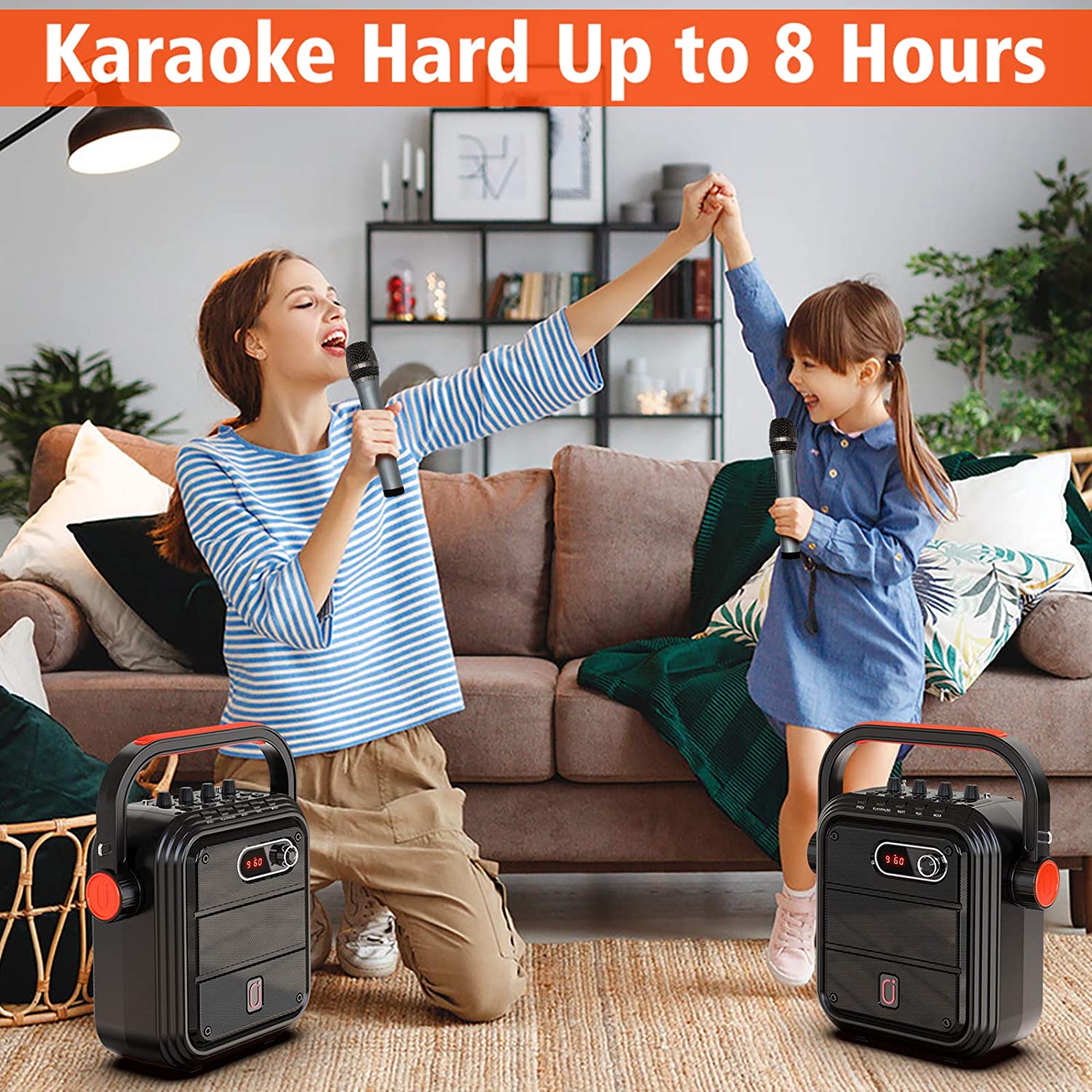 JYX66BT Karaoke Machine with Two Wireless Microphones & Speaker
