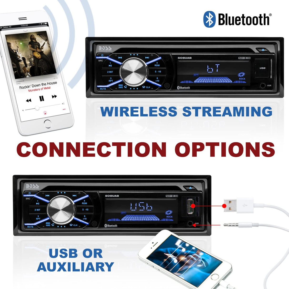 Boss Audio Systems 508UAB Multimedia Car Stereo - Single Din, Bluetooth Audio Hands-Free Calling, Built-in Microphone, CD MP3 USB AUX Input