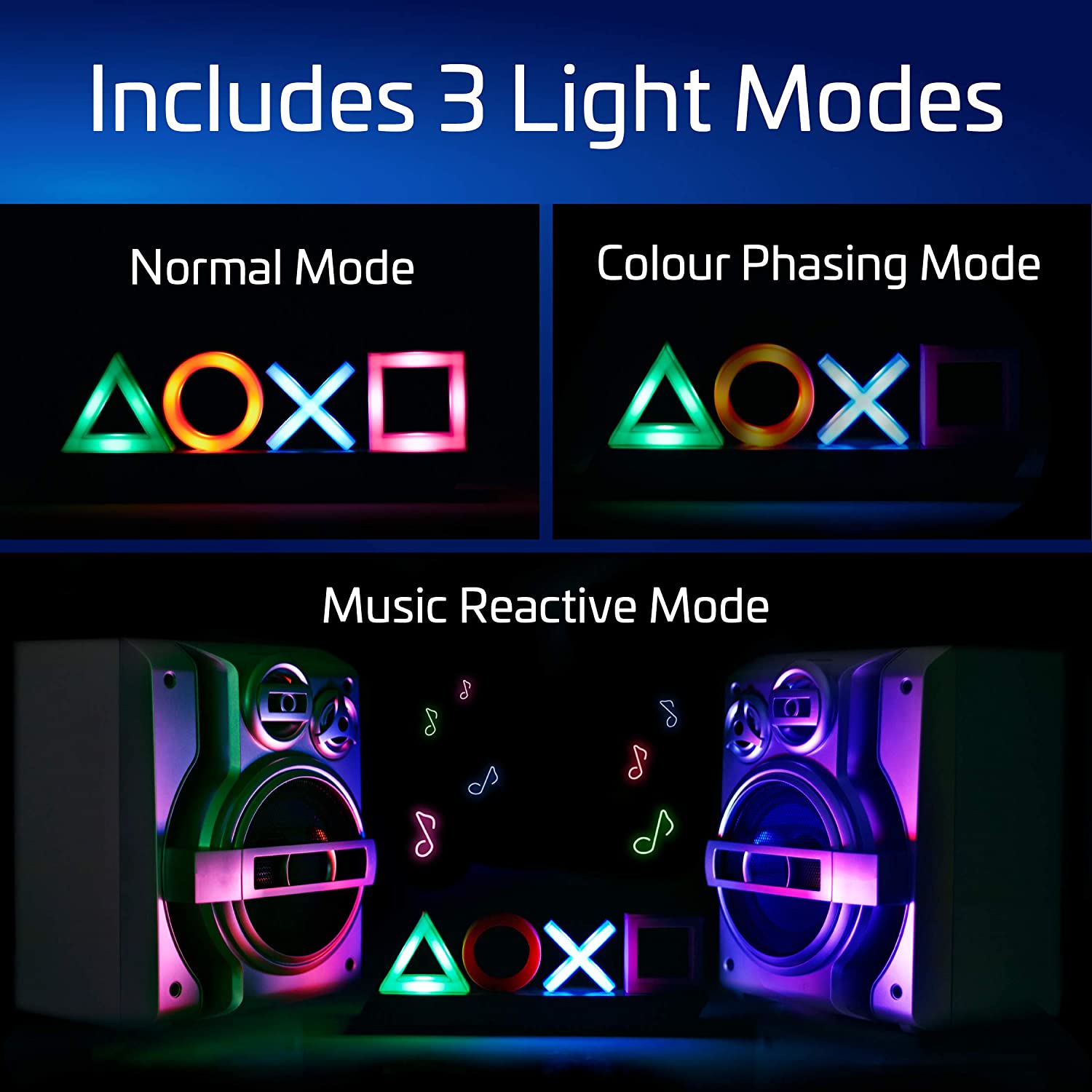 Paladone Playstation Icons 3 Light Modes Music Reactive Game Room Multi Colour Lamp