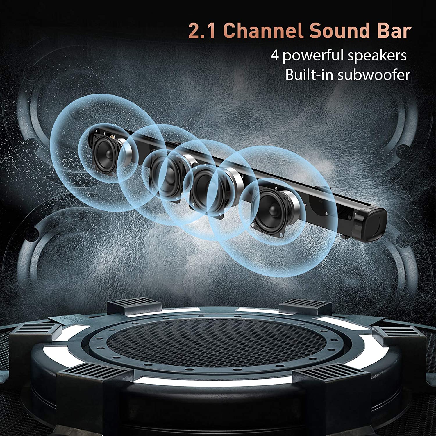 Top Vision SL01 120W Sound Bar for TV, 2.1CH Soundbar, Black