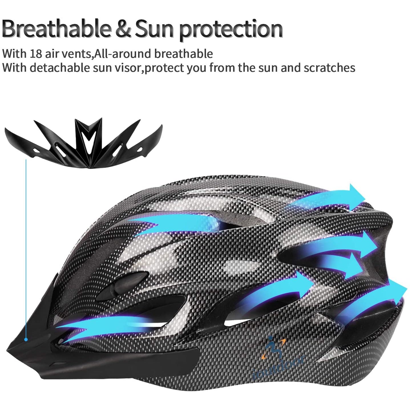 iOutdoor Bike Helmet With Visor, Adjustable Size 56-62CM, Large