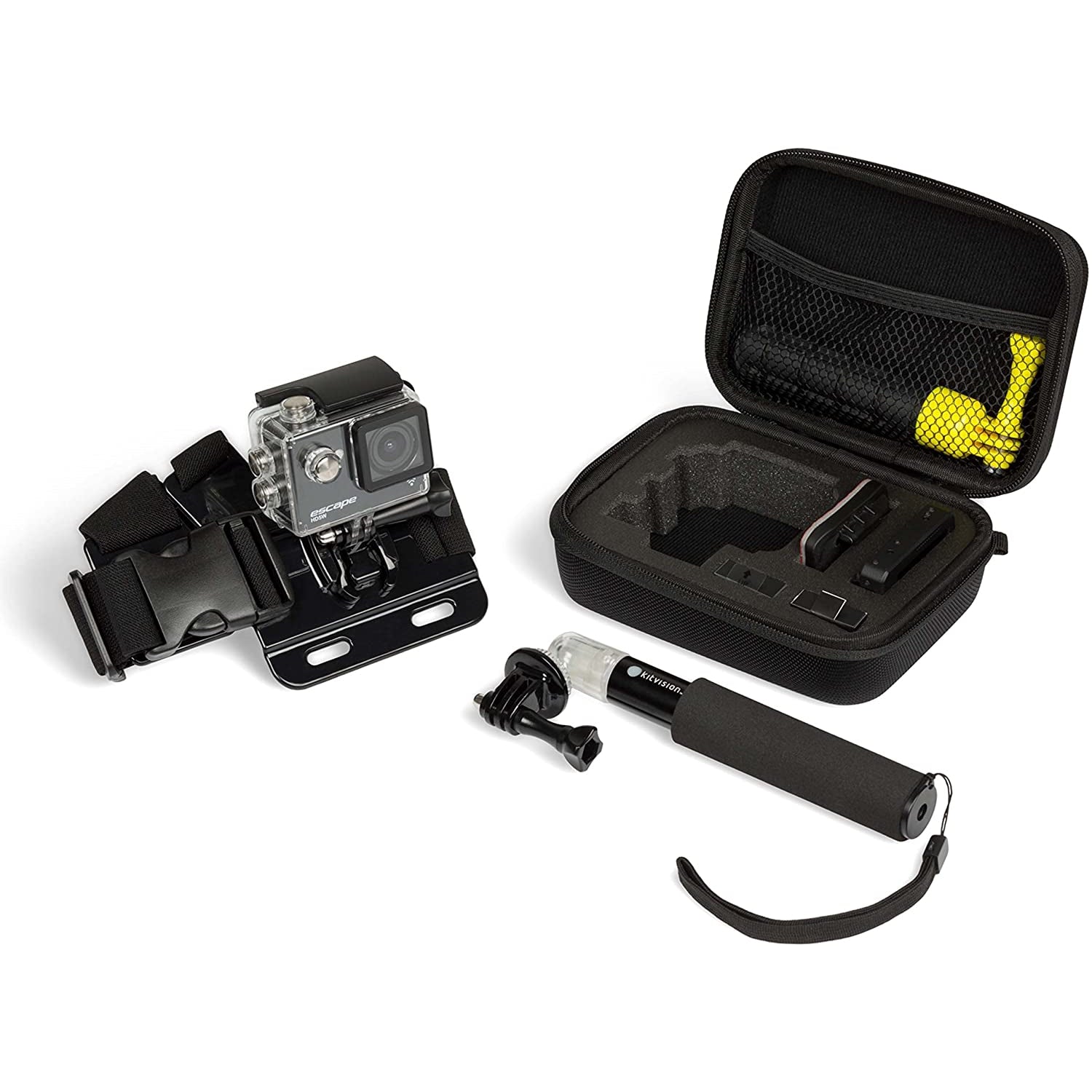 Kitvision Starter Kit Action Camera Small Travel Case Extension Pole & Chest Mount