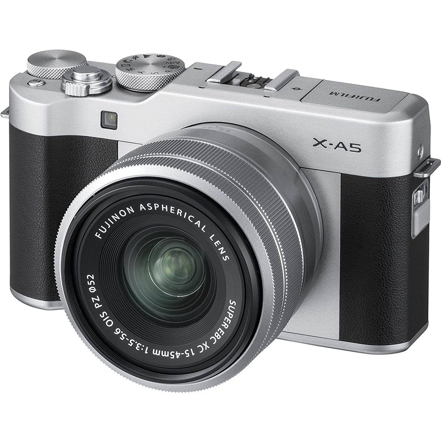 Fujifilm X-A5 Compact System Camera with XC 15-45mm OIS Lens, 24.2MP, Wi-Fi, Black & Silver