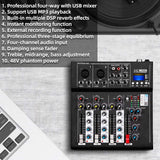 Depusheng HT4 Bluetooth Compatible Professional Portable Digital 4 Channel Mixer Audio Interface, Black