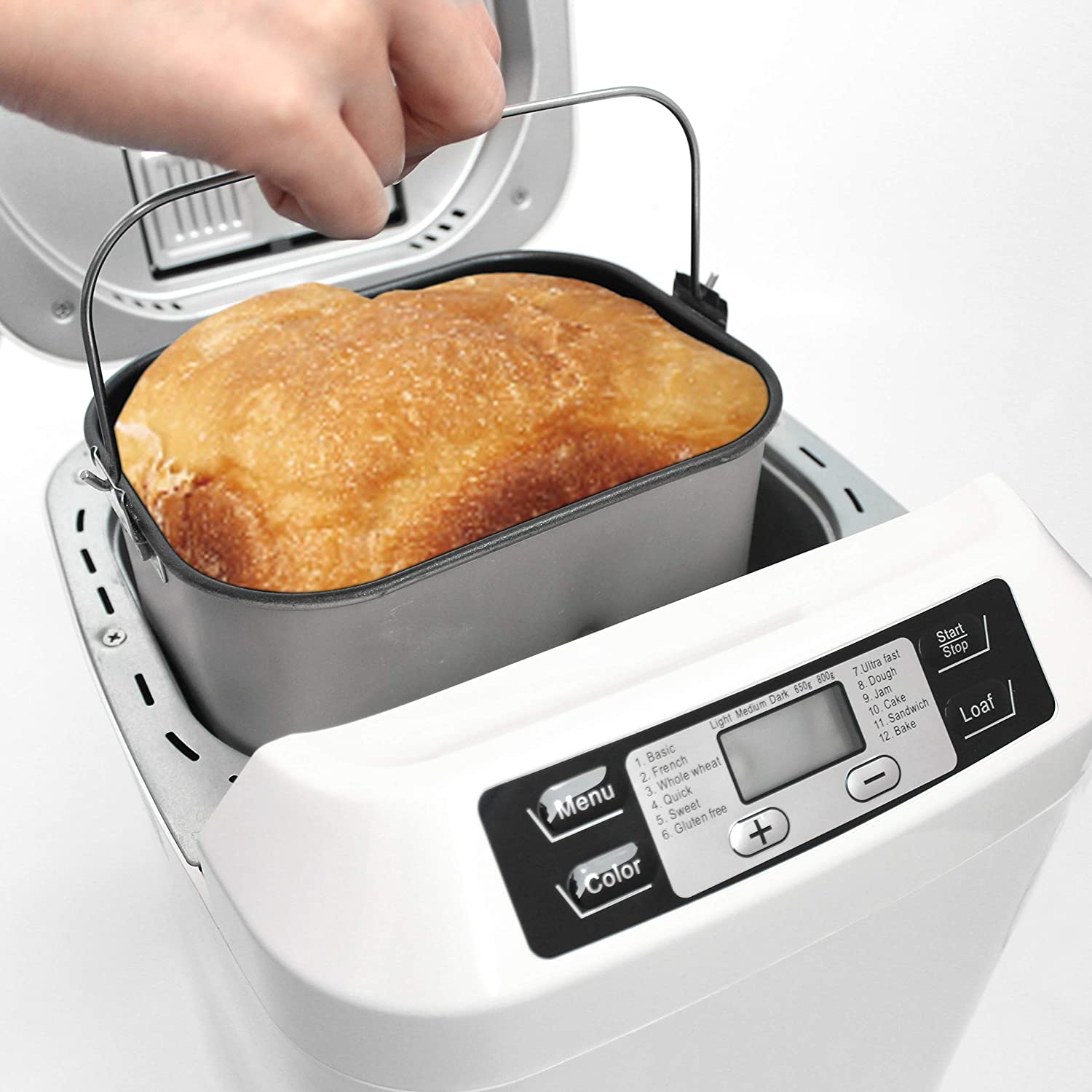 AUCMA Automatic Bread Maker Gluten Free Menu 2LB, 12 Pre-set Functions, 550W, White