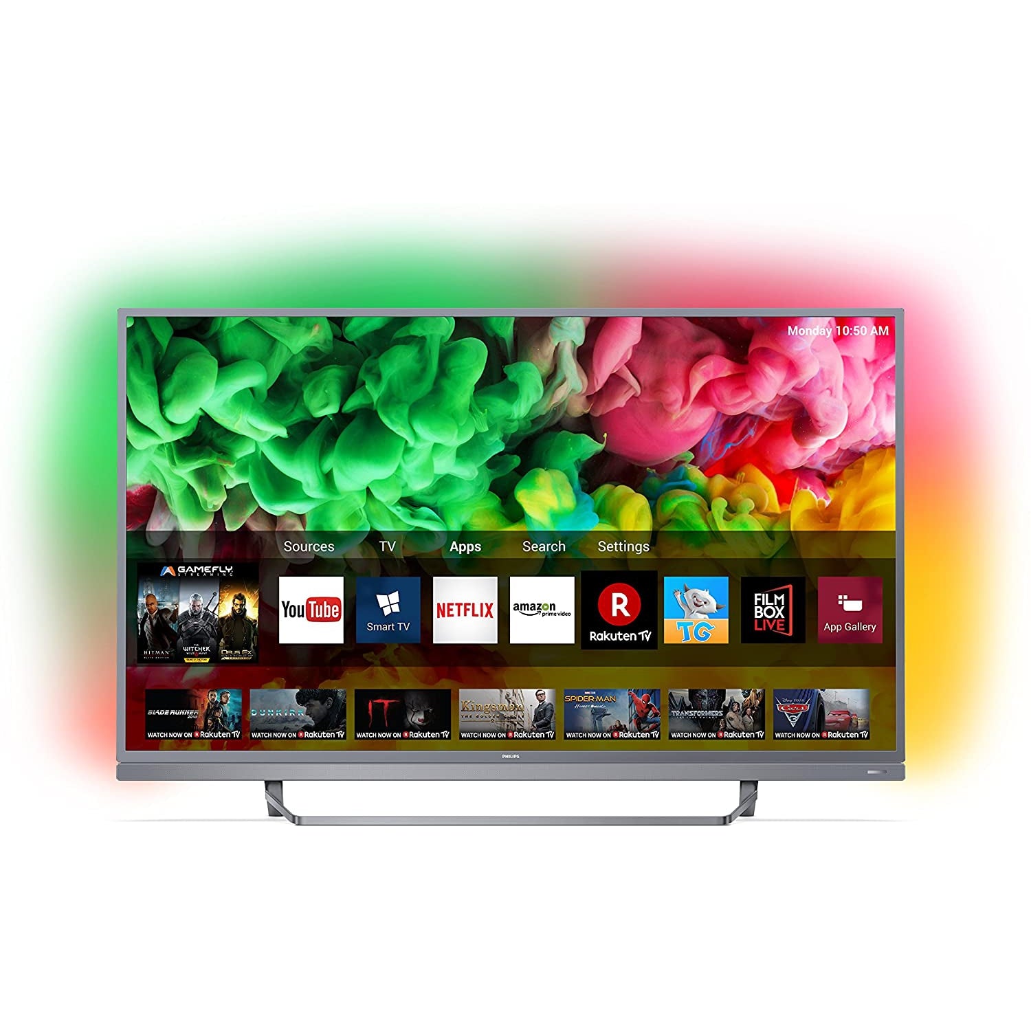 Refurbished Philips 55PUS6803/12 55-Inch 4K Ultra HD Smart TV with HDR Plus, Freeview Play and 3-sided Ambilight - Dark Silver (2018 Model)