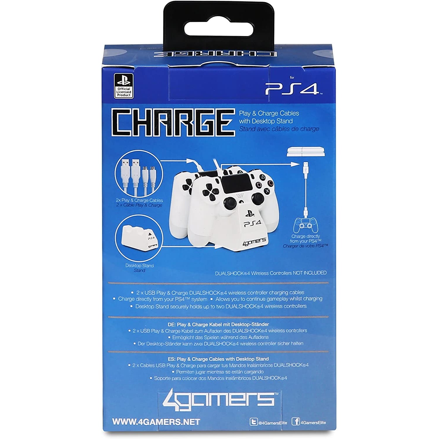 4Gamers Controller Stand with USB Charging Cables (PS4) - White