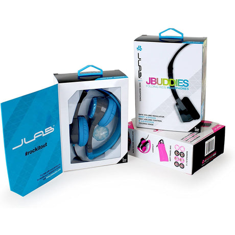 JLab JBuddies Folding Headphones for Kids, Kid Safe with Volume Limiter, Noise Isolation - Pink - Grade A