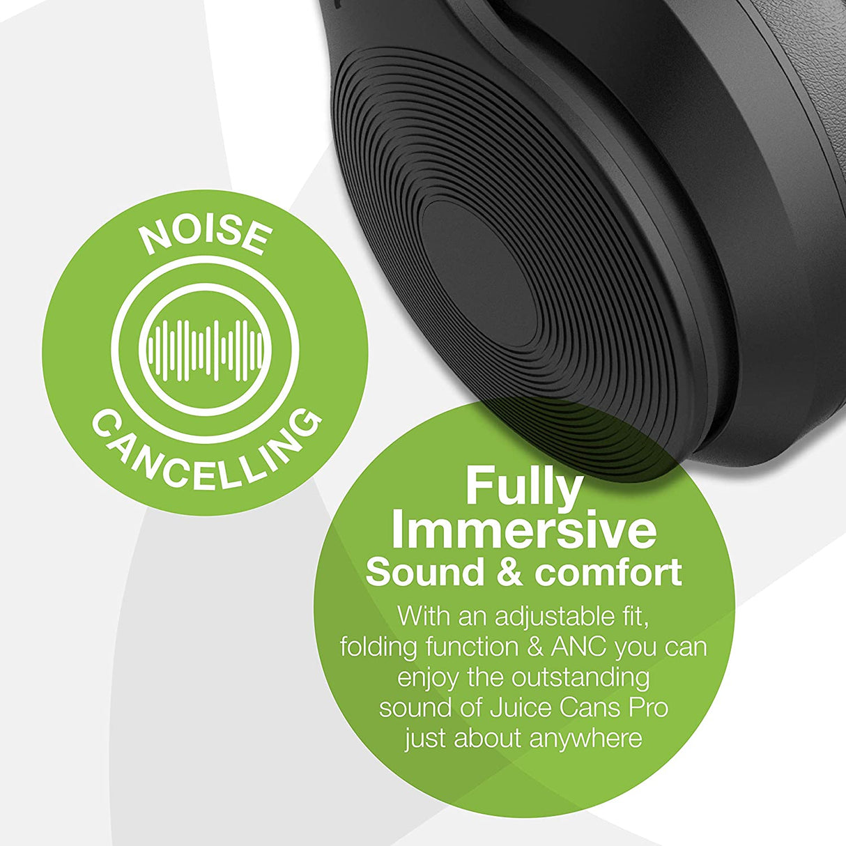 Juice Cans PRO, Active Noise Cancelling True Wireless On-Ear Headphones, Black