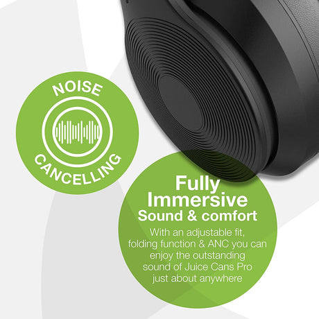 Juice Cans PRO, Active Noise Cancelling True Wireless On-Ear Headphones, Black