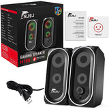 NJSJ Wired RGB Gaming Speakers for Desktop,10W USB Powered Stereo Sound, Connect via AUX 3.5mm Plug to Computer, Laptop, Monitor, TV