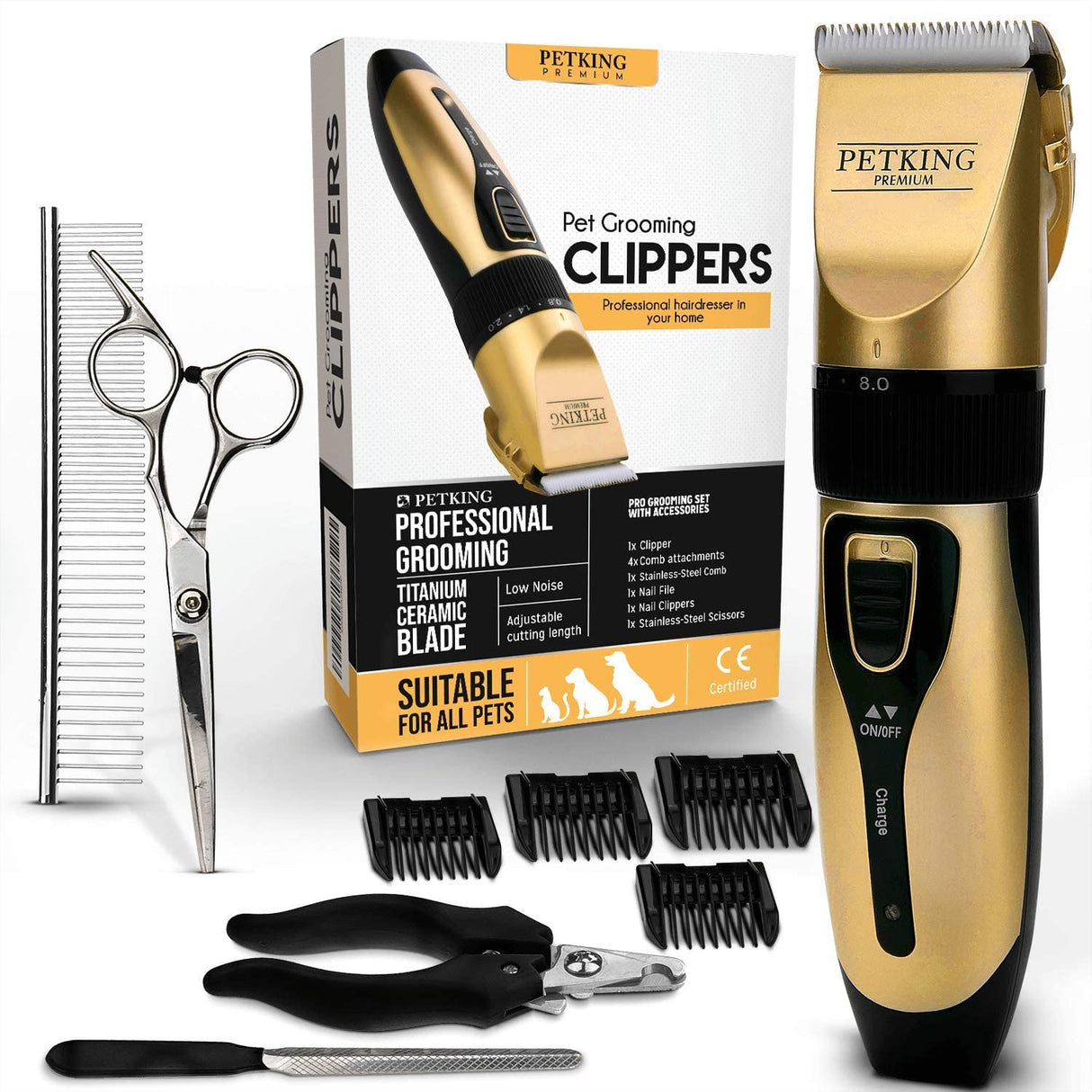 PetKing Premium - Dog Grooming Clippers for Pets - Cat Hair Trimmer Kit - Best Cordless Dog Clippers Low Noise