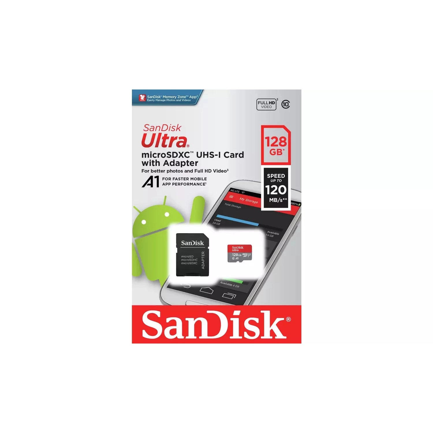 SanDisk Ultra 120MBs microSDHC UHS-I Memory Card - 128GB