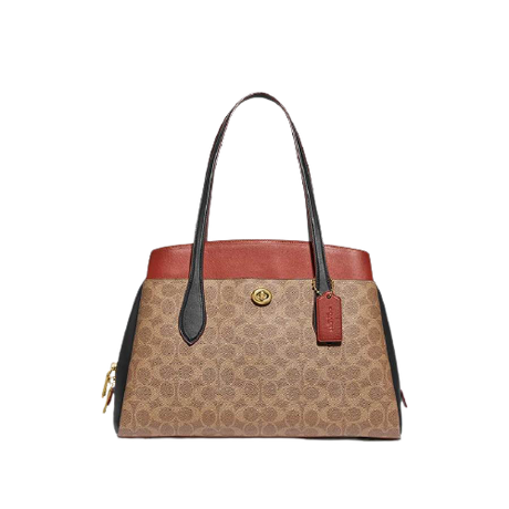 Coach Lora Carryall In Colorblock Signature Canvas - Tan Rust Carryall Shoulder Bag (89087)